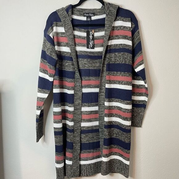 Evelyn Taylor Striped Hooded maxi Cardigan Sweater - Picture 9 of 13